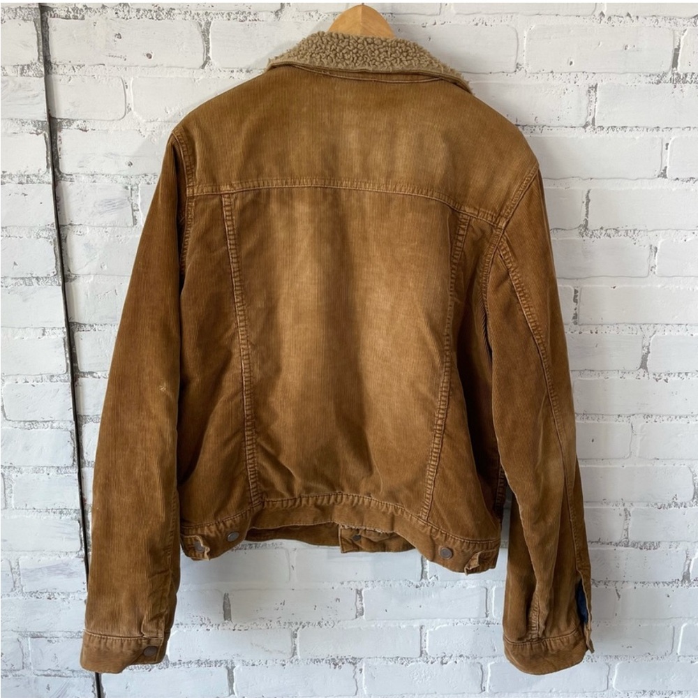 Vintage Abercrombie & Fitch Tan Brown Corduroy Trucker Jacket Sherpa Lined Coat - Picture 15 of 15